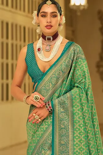 Green woven design zari kanjeevaram saree