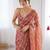 Rust embellished checked sequinned  chiffon saree