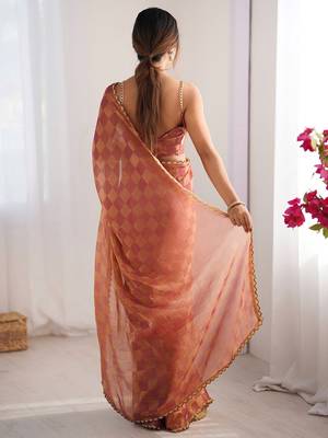 Rust embellished checked sequinned  chiffon saree 3
