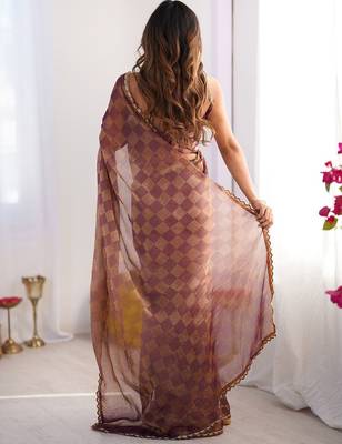 Purple woven design beads and stones  chiffon saree 3