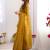 Mustard woven design beads and stones  chiffon saree