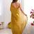 Mustard woven design beads and stones  chiffon saree