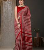 Red ethnic motifs printed art silk bhagalpuri saree