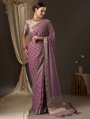 Mauve mauve & gold-toned woven design zari  georgette kanjeevaram saree 1