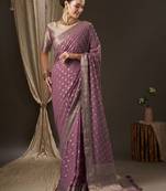 Mauve mauve & gold-toned woven design zari  georgette kanjeevaram saree