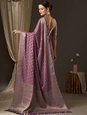 Mauve mauve & gold-toned woven design zari  georgette kanjeevaram saree 2