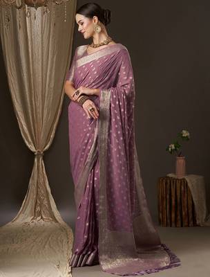 Mauve mauve & gold-toned woven design zari  georgette kanjeevaram saree 3