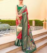 Red ethnic motifs zari silk blend banarasi saree