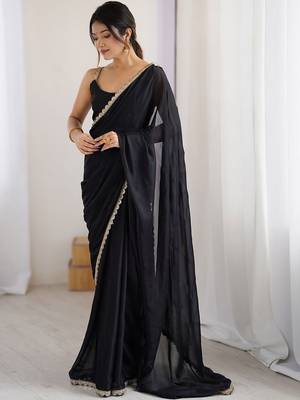 Black sequinned  georgette saree 1