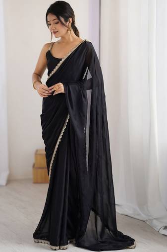 Black sequinned  georgette saree