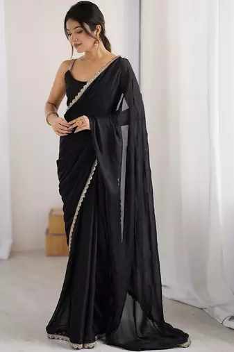 Black sequinned  georgette saree