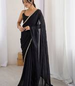 Black sequinned  georgette saree