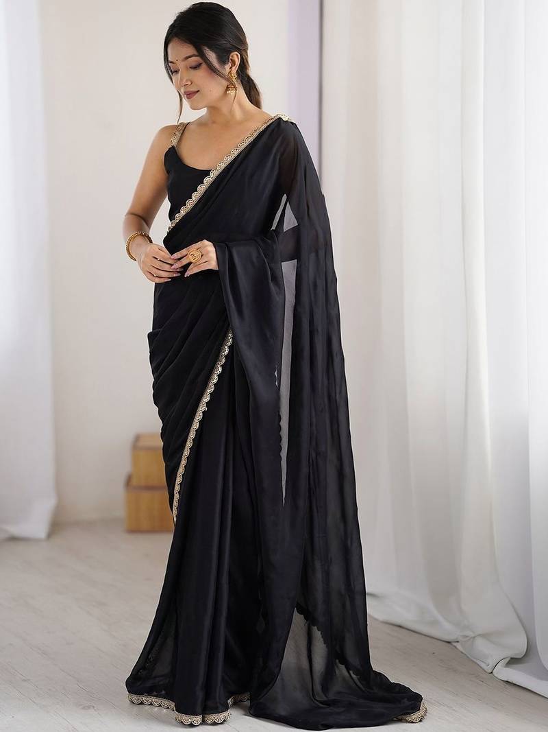 Black sequinned  georgette saree