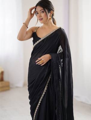 Black sequinned  georgette saree 2