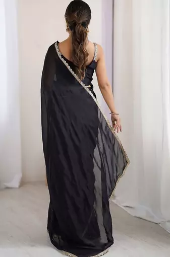 Black sequinned  georgette saree