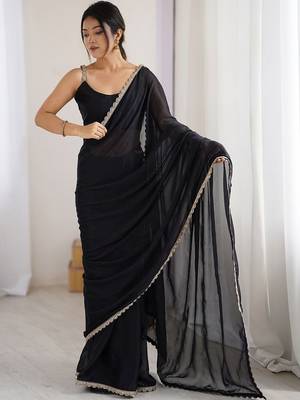 Black sequinned  georgette saree 5
