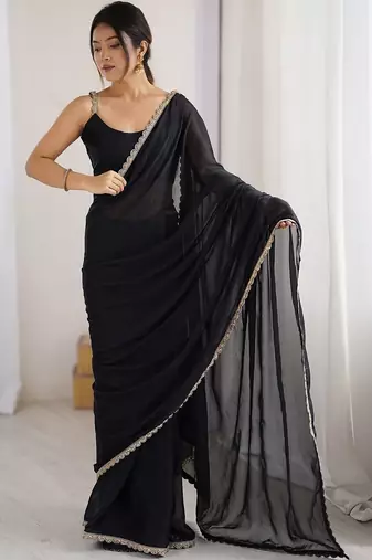 Black sequinned  georgette saree