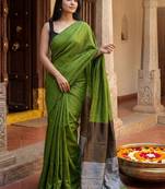 Green zari  cotton khadi saree
