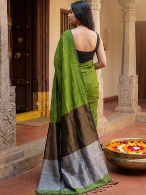 Green zari  cotton khadi saree 2
