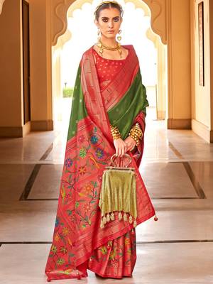 Green woven design zari  banarasi saree 1