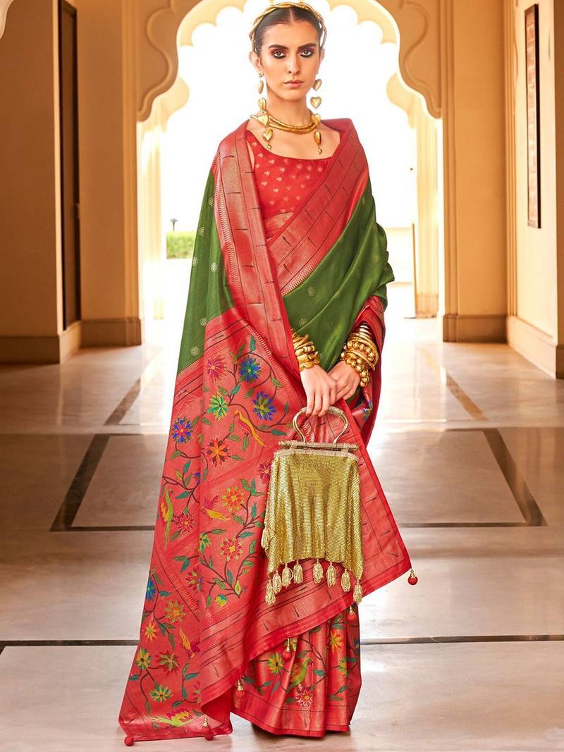 Green woven design zari  banarasi saree