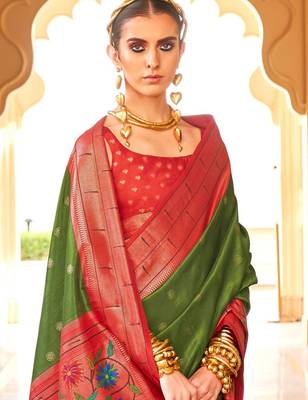 Green woven design zari  banarasi saree 2