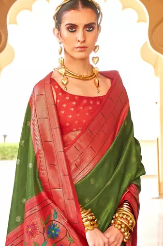 Green woven design zari  banarasi saree