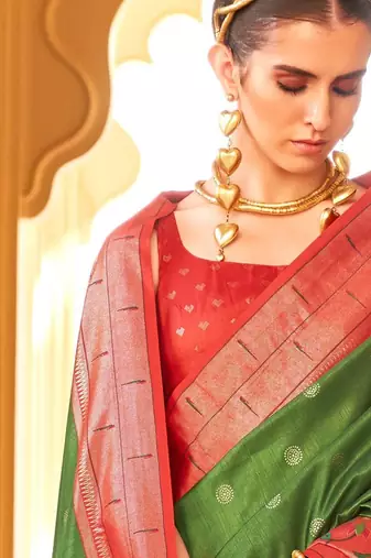 Green woven design zari  banarasi saree