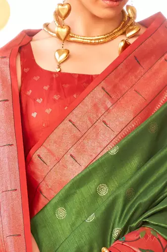 Green woven design zari  banarasi saree