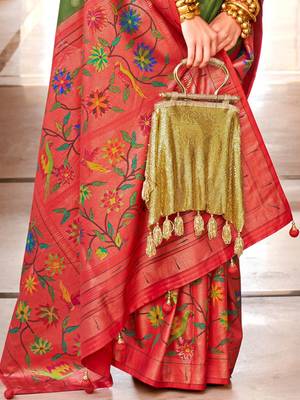 Green woven design zari  banarasi saree 5