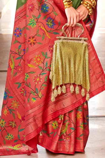 Green woven design zari  banarasi saree