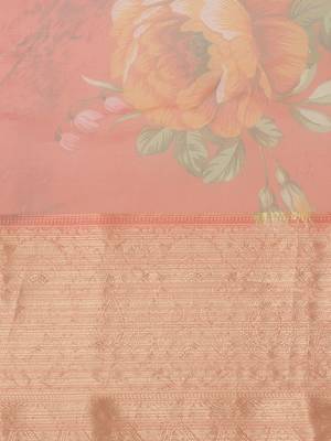 Red red & yellow floral organza saree 4