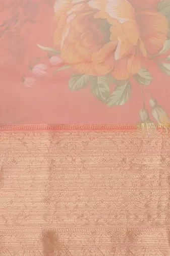 Red red & yellow floral organza saree