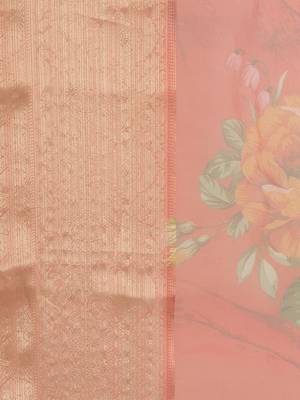 Red red & yellow floral organza saree 5