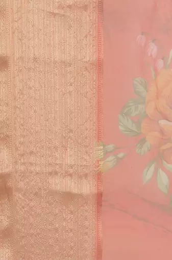 Red red & yellow floral organza saree