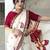 Off white ethnic motifs beads and stones block print saree