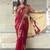 Red ethnic motifs beads and stones block print saree