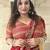 Red ethnic motifs beads and stones block print saree