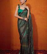 Green striped zari  georgette saree