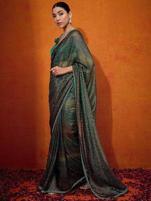 Green striped zari  georgette saree 2