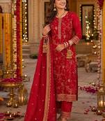 women ethnic motifs regular thread work kurta with trousers & with dupatta