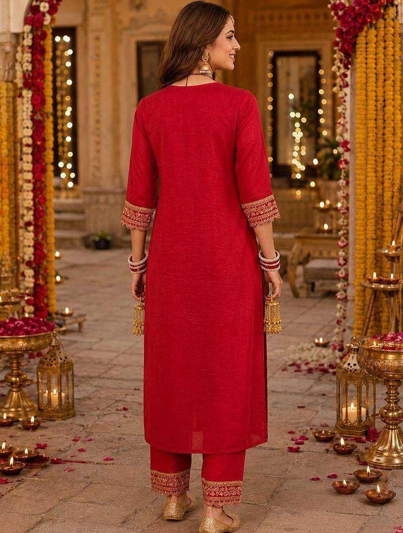 women ethnic motifs regular thread work kurta with trousers & with dupatta