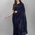 Navy blue striped sequinned saree