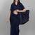 Navy blue striped sequinned saree