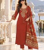 women ethnic motifs embroidered regular thread work  cotton kurta with trousers & with
