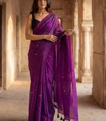 Purple zari  cotton khadi saree