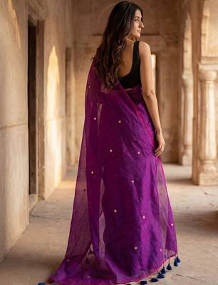 Purple zari  cotton khadi saree 2