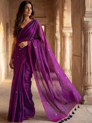 Purple zari  cotton khadi saree 3