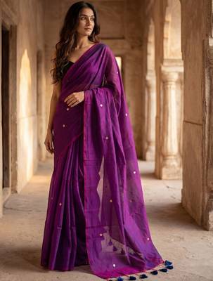 Purple zari  cotton khadi saree 4