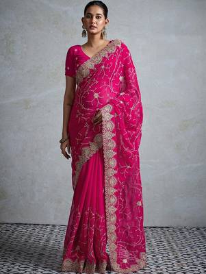 Pink embellished zari  georgette designer saree 1